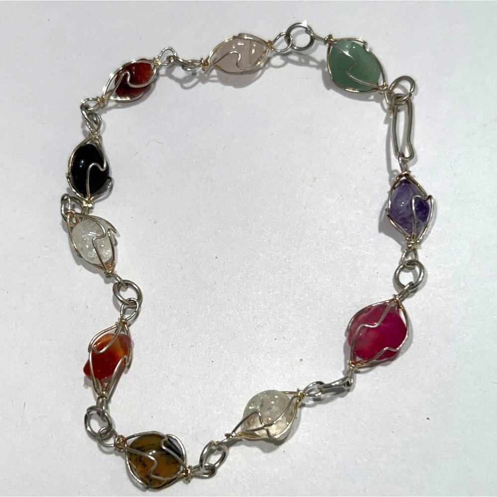 Multi Gem Silver Bracelet -- 7.5